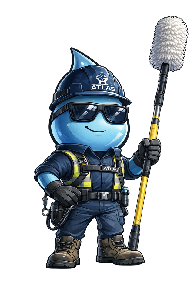 Atlas Facility Solutions cleaning technician mascot